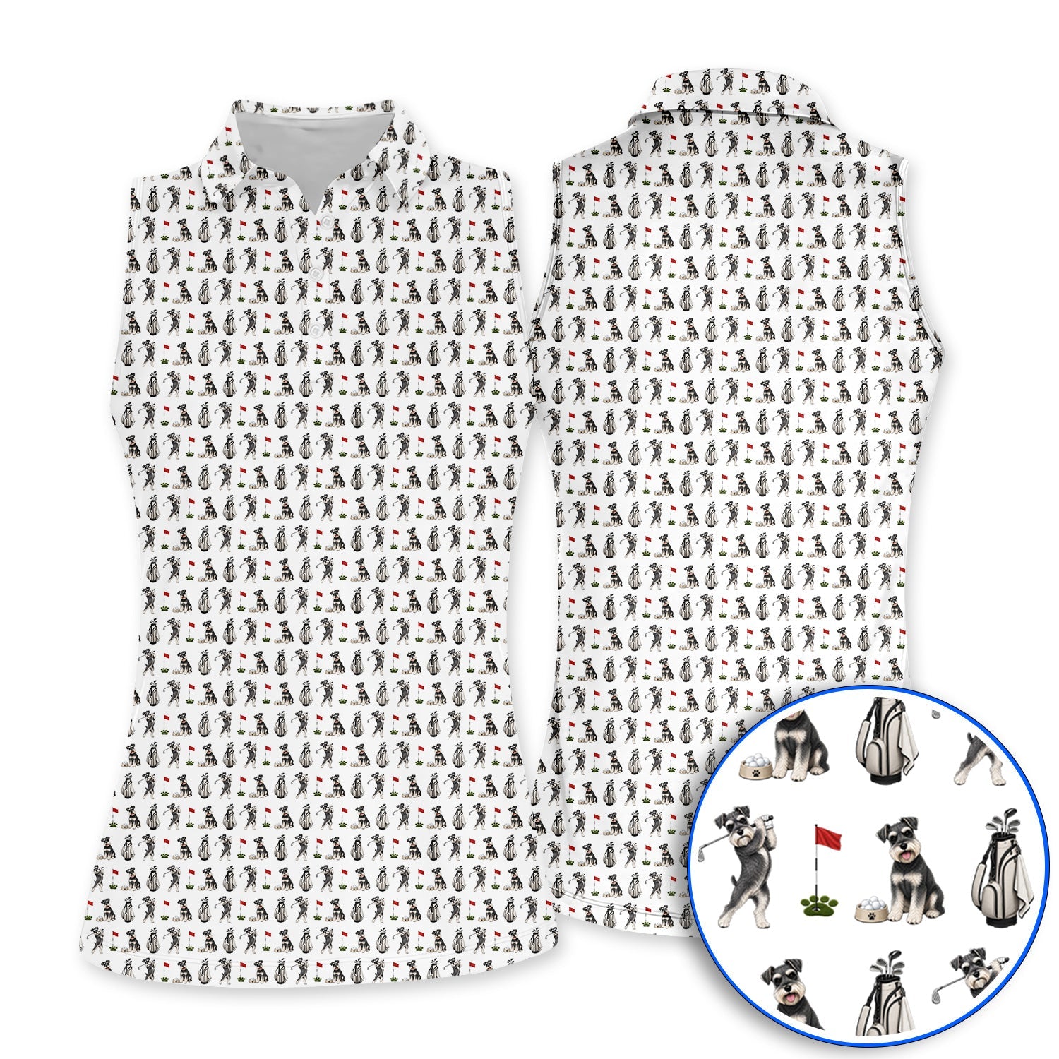 Funny Miniature Schnauzer Golf Shirt, Schnauzer Pattern Golf Polos, Gift For Golf Lovers