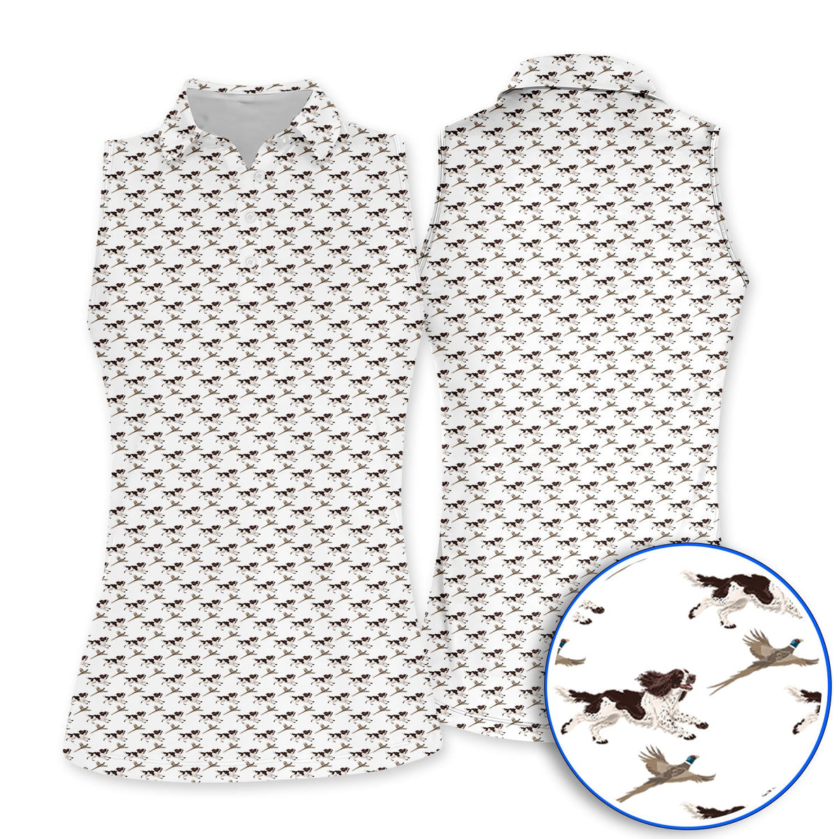 English Springer Spaniel Golf Polos, Crazy Dog Pattern Golf Shirt, Golf Gift For Golfers
