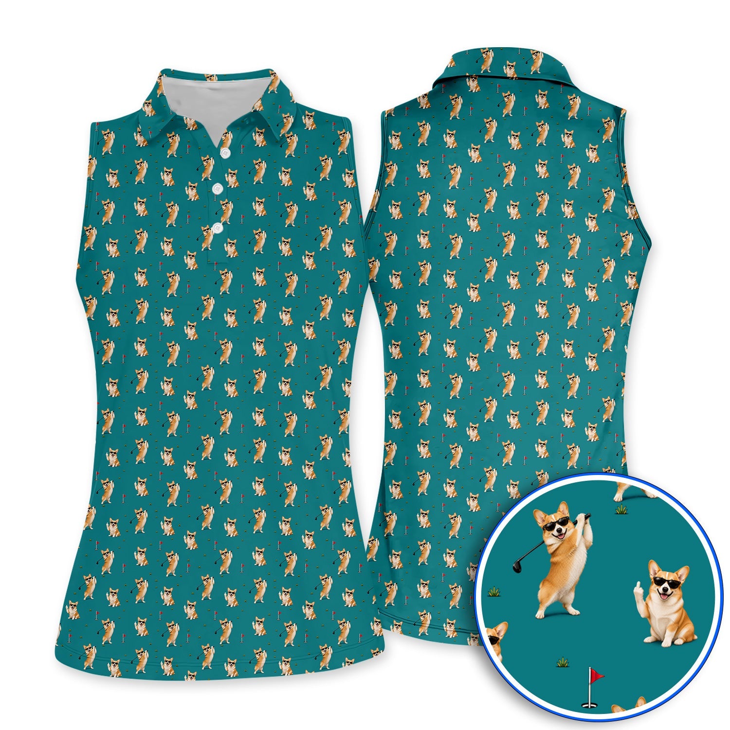 Funny Corgi Pattern Golf Polos, Pembroke Welsh Corgi Golf Shirt, Golf Gift For Golfer