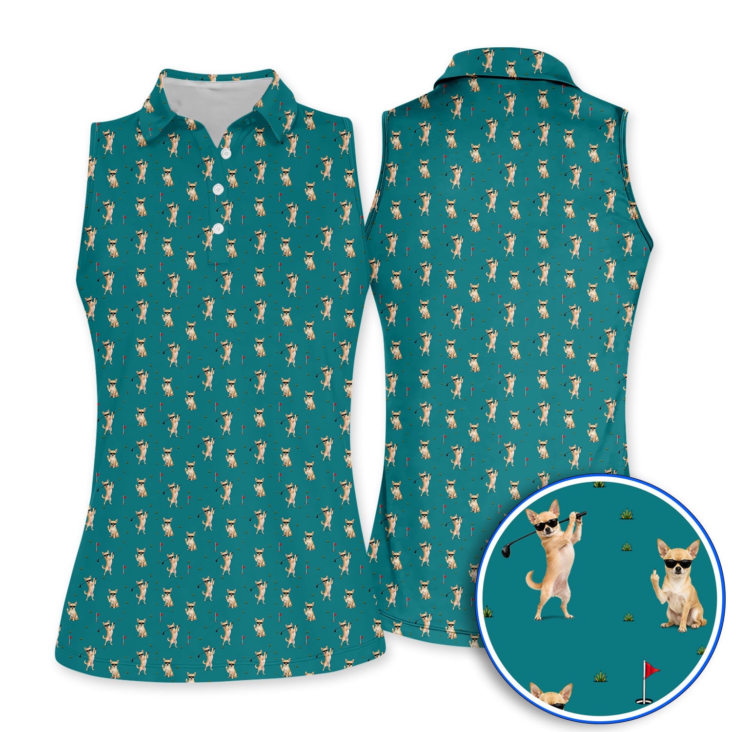 Funny Chihuahua Golf Shirt, Cute Chihuahua Golf Pattern Polos for Dog Lovers, Crazy Golf Gift For Golfer