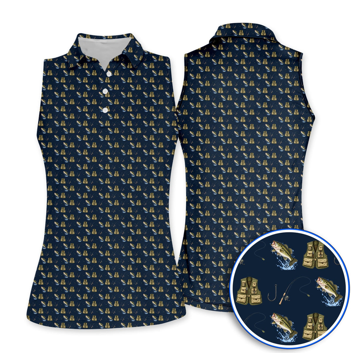 Bass Fishing Golf Polos, Largemouth Bass & Fishing Gear Pattern Golf Shirt , Crazy Golf Gift For Golfers