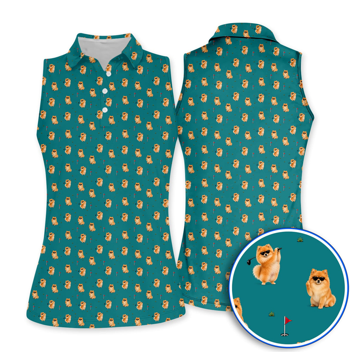 Golden Pomeranian Pattern Golf Polos, Cute Pomeranian Dog Golf Shirt, Golf Gift For Golfer