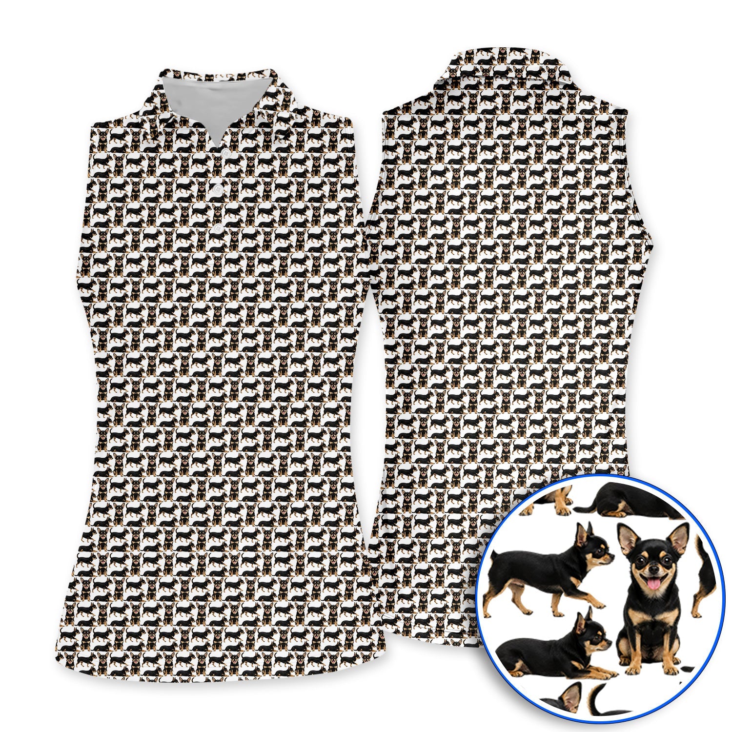 Funny Black Chihuahua Golf Shirt, Cute Chihuahua Golf Pattern Polos, Dog Lovers Golf Gift For Golfer