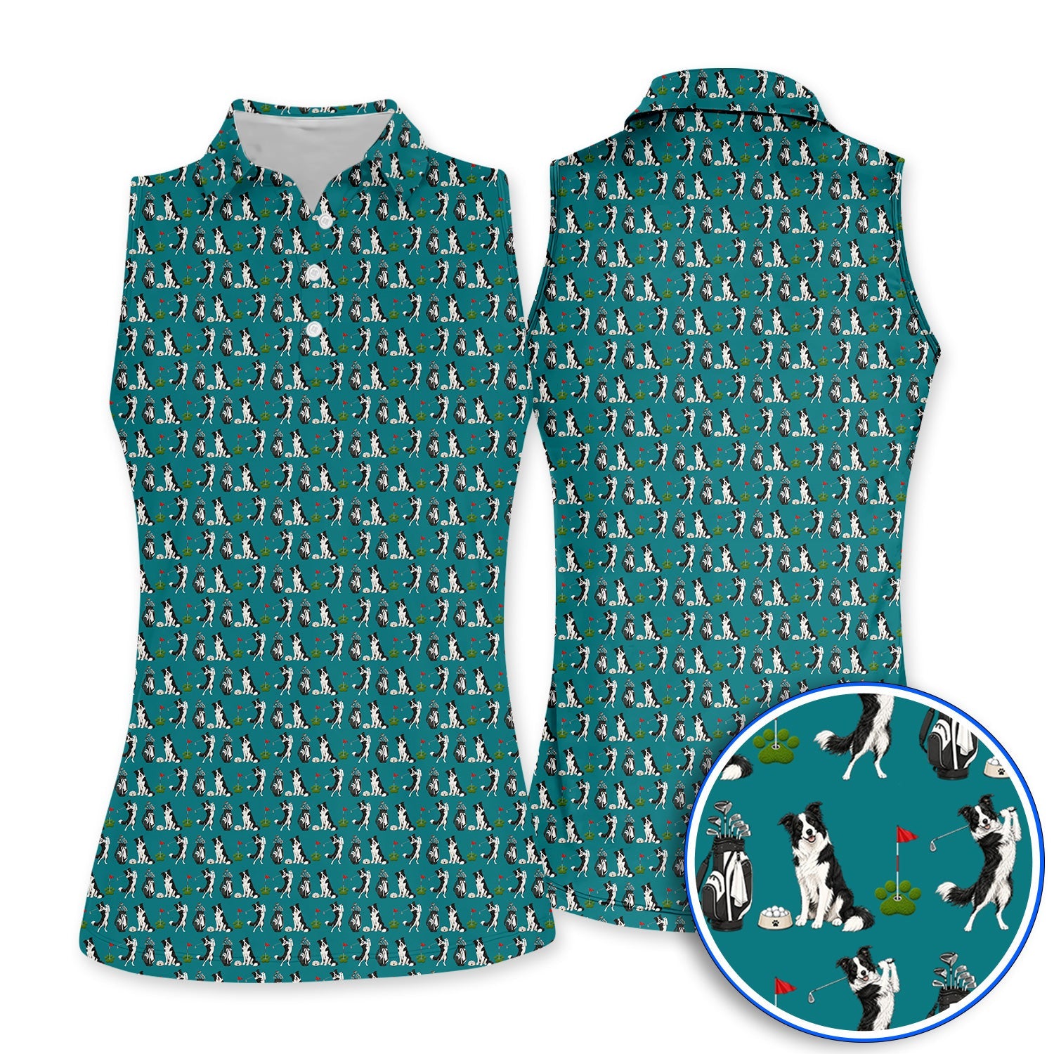 Border Collie Golf Polos, Border Collie Pattern Golf Shirt for Dog Lovers, Funny Golf Gift for Golfer