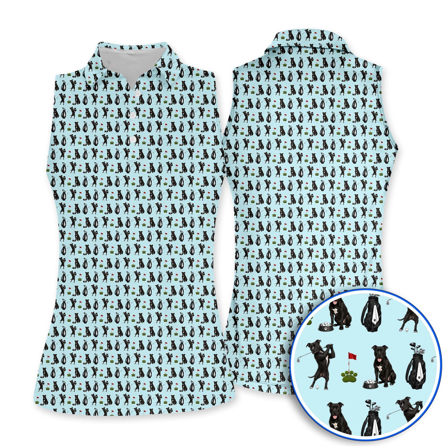 Funny Pit Bull Golf Pattern Polos, Black Pit Bull Golf Shirt for Golfer, Golf Gift For Dog Lovers