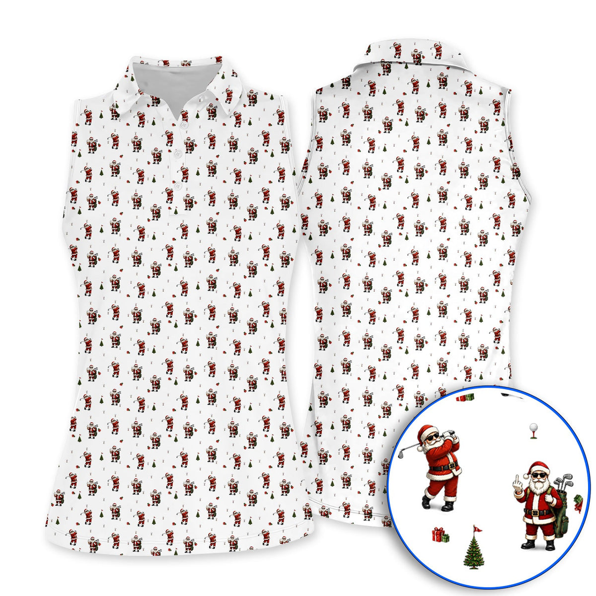Funny Santa Pattern Golf Shirt, Xmas Golf Shirt For Golfers, Christmas Golf Gift For Holiday
