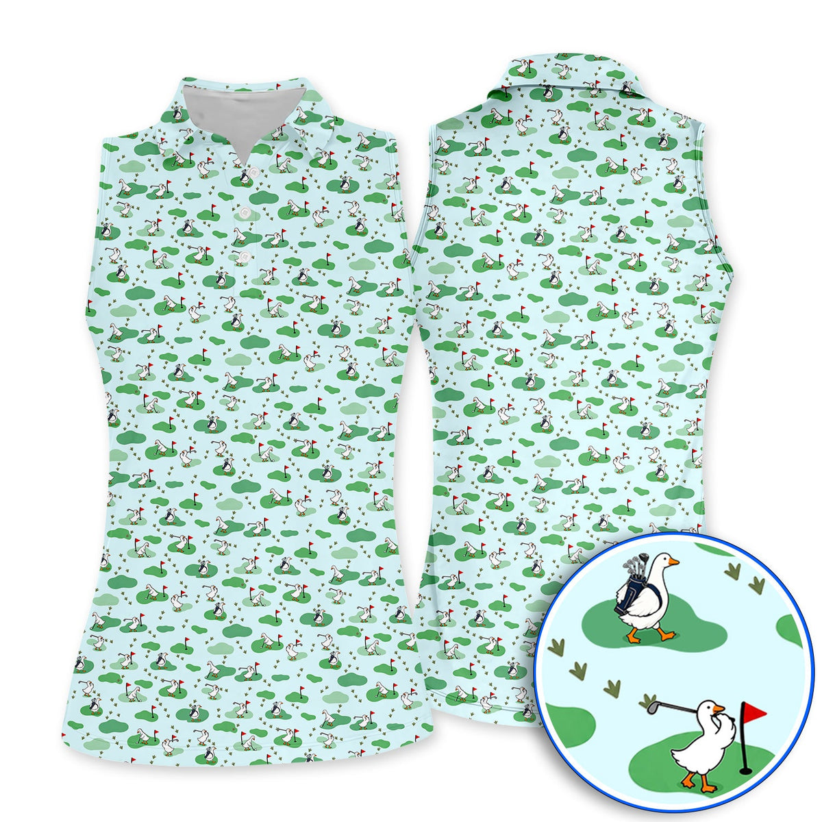Funny Goose Golf Polos, Playful Golfing Goose Pattern Golf Shirt, Golf Gift For Golfers