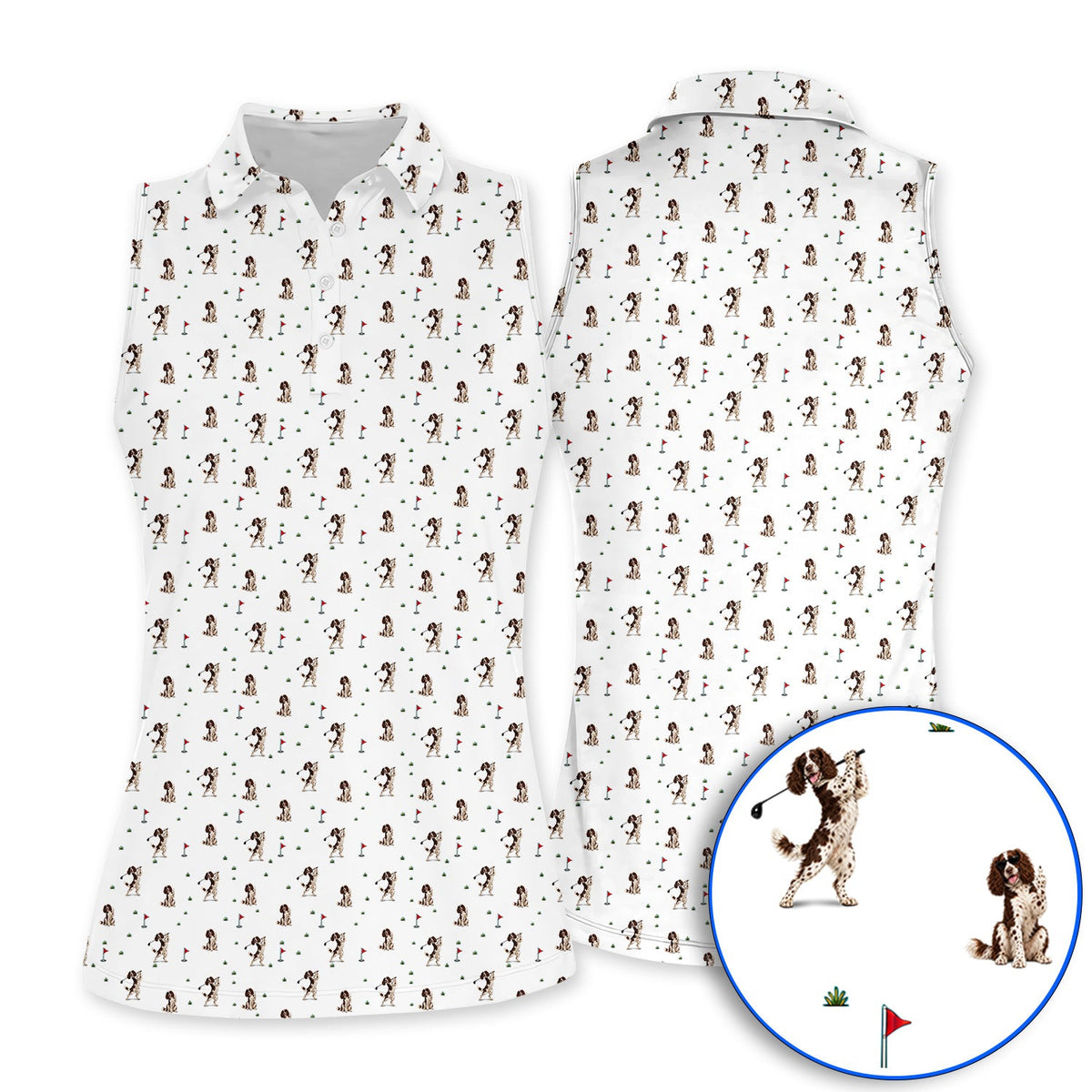 English Springer Spaniel Golf Polos, Dog Pattern Golf Shirt, Crazy Golf Gift For Golfers