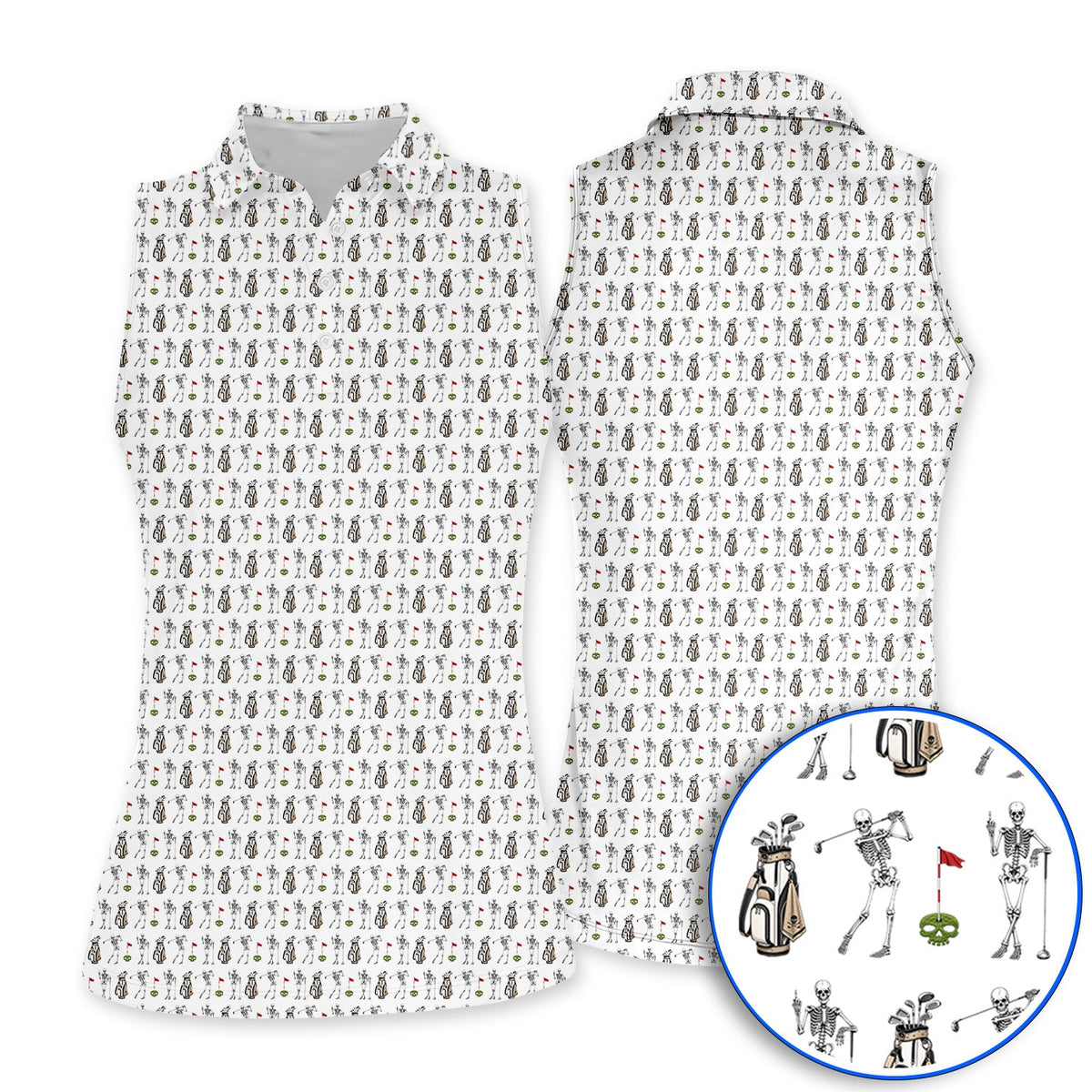 Skeleton Pattern Golf Polos, Funny Skeleton Golf Shirt, Golf Gift For Golfer
