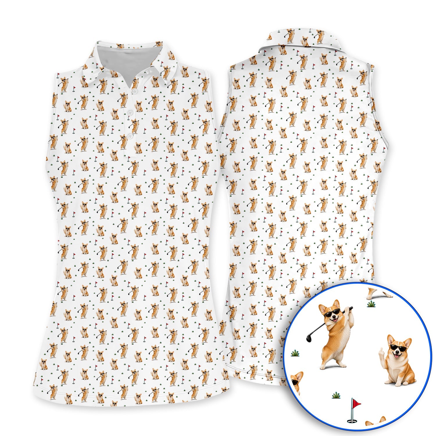 Funny Corgi Pattern Golf Polos, Pembroke Welsh Corgi Golf Shirt, Golf Gift For Golfer