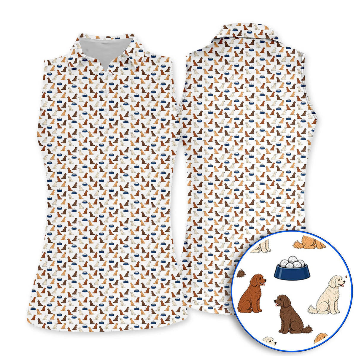 Funny Goldendoodle Pattern Golf Polos, Doodle Dog & Golf Ball Shirt, Golf Gift for Golfers