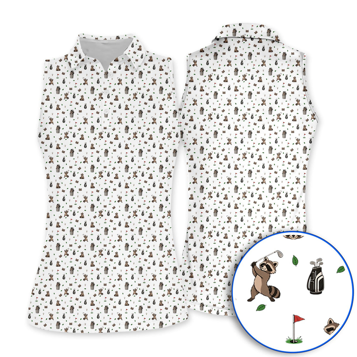Raccoon Golf Polos, Playful Raccoon Golf Pattern Shirt, Funny Animal Golf Gift for Golfer