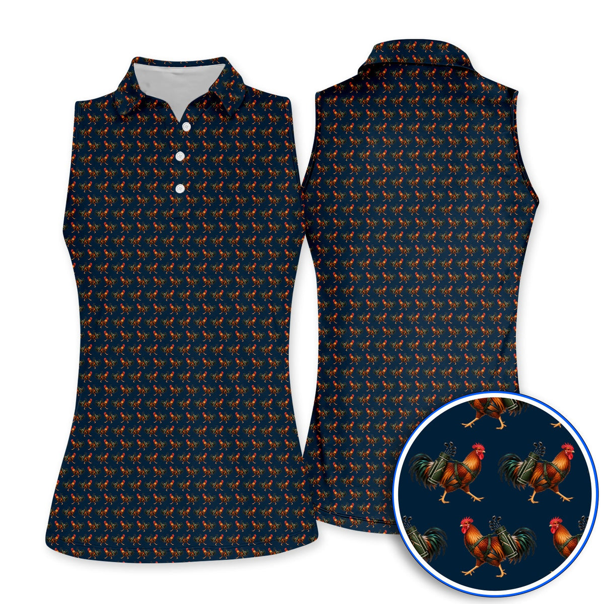 Rooster Pattern Golf Polos, Rooster Golf Shirt For Chicken Lovers, Golf Gift For Golfer