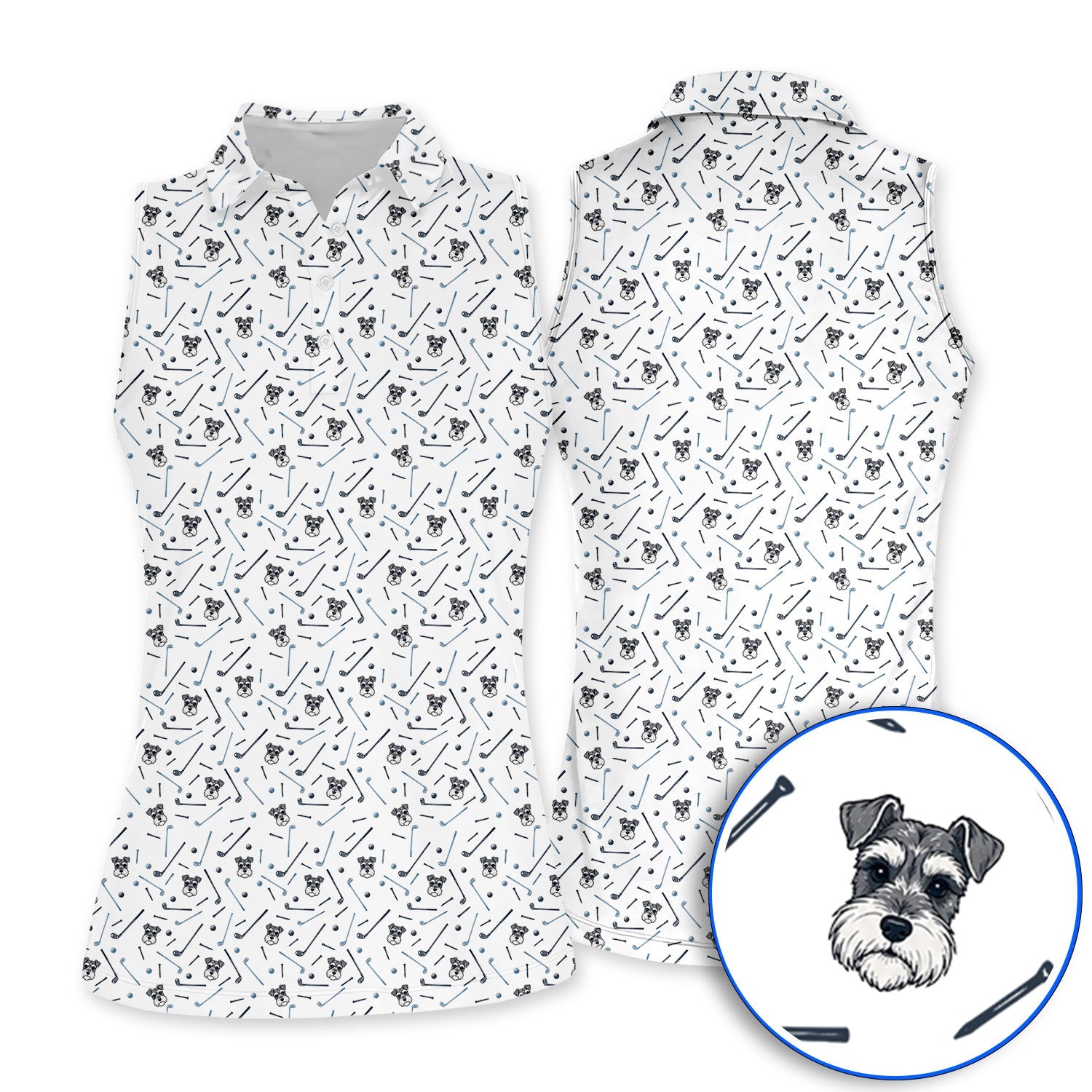Crazy Miniature Schnauzer Pattern Golf Polos, Mini Schnauzer Golf Shirt, Dog Lover Golf Gift