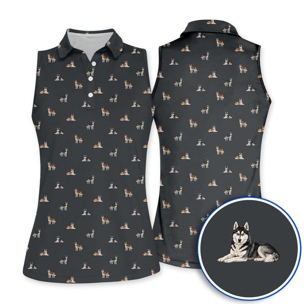 Funny Husky Sibir Golf Polos, Husky Pattern Golf Shirt For Golfer, Golf Gift For Dog Lover