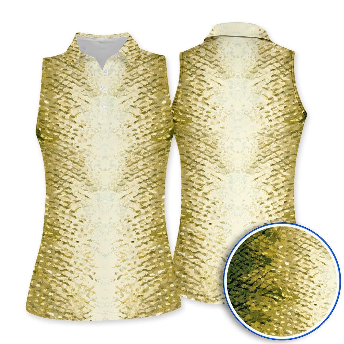 Bass Fishing Pattern Golf Polos, Golden Green Bass Fish Scale Golf Shirt, Golf Gift For Fishers