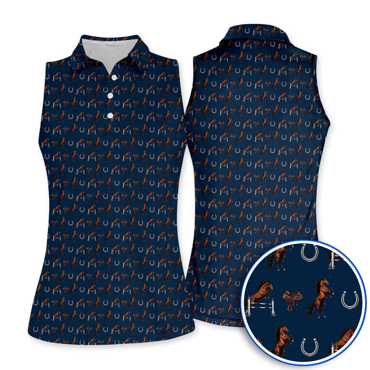 Funny Horse Golf Pattern Shirt, American Quarter Horse Golf Polos, Western Horse Gift for Golfers