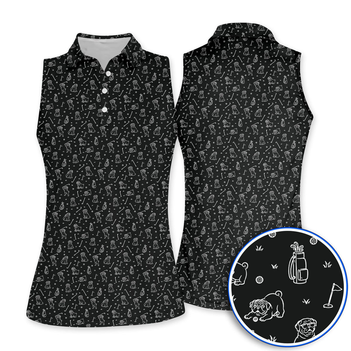Crazy Pug Golf Shirt, Pug Pattern Golf Polos For Dog Lovers, Golf Gift For Golfers