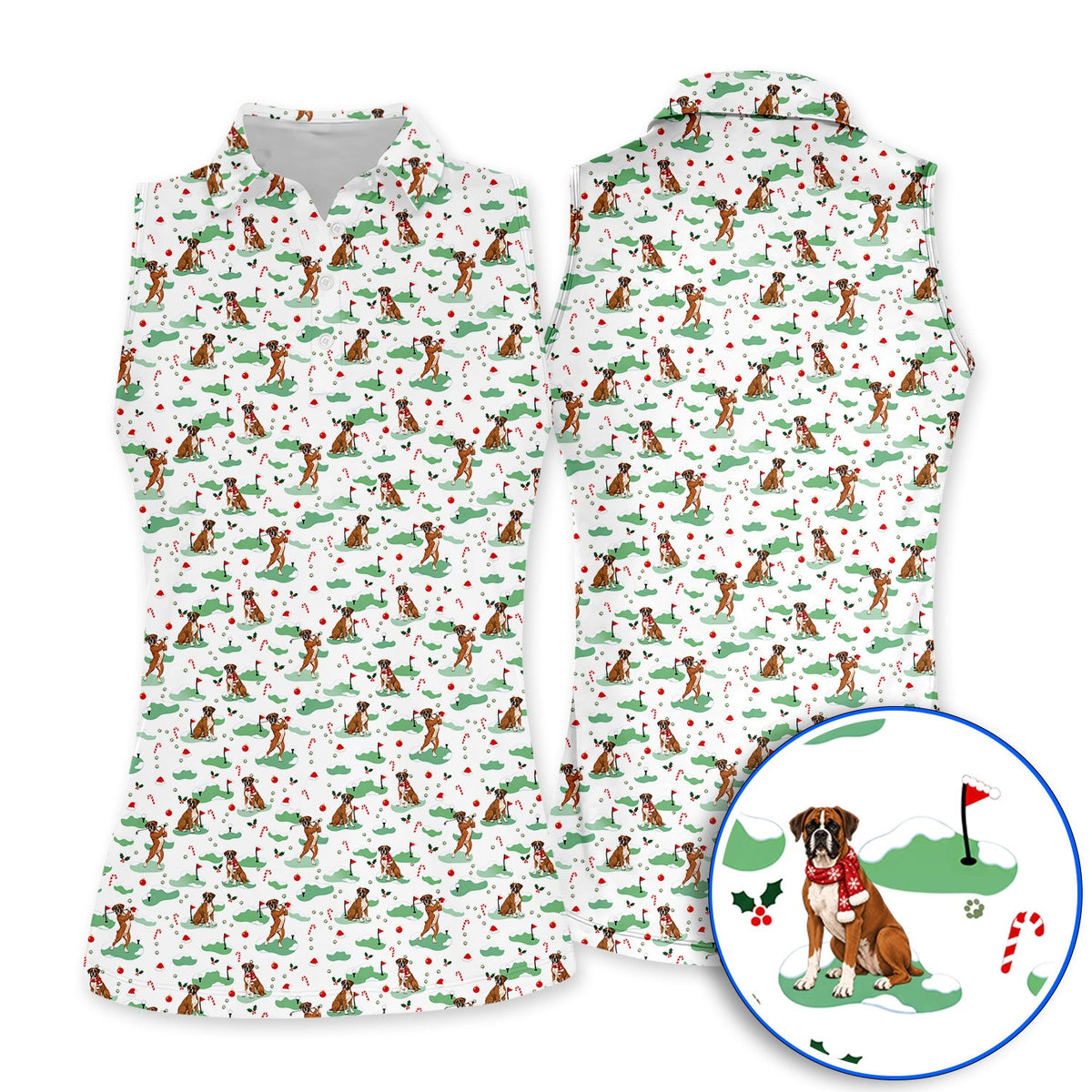 Funny Boxer Christmas Golf Shirt, Xmas Boxer Dog Pattern Golf Polos, Golf Gift For Golfer