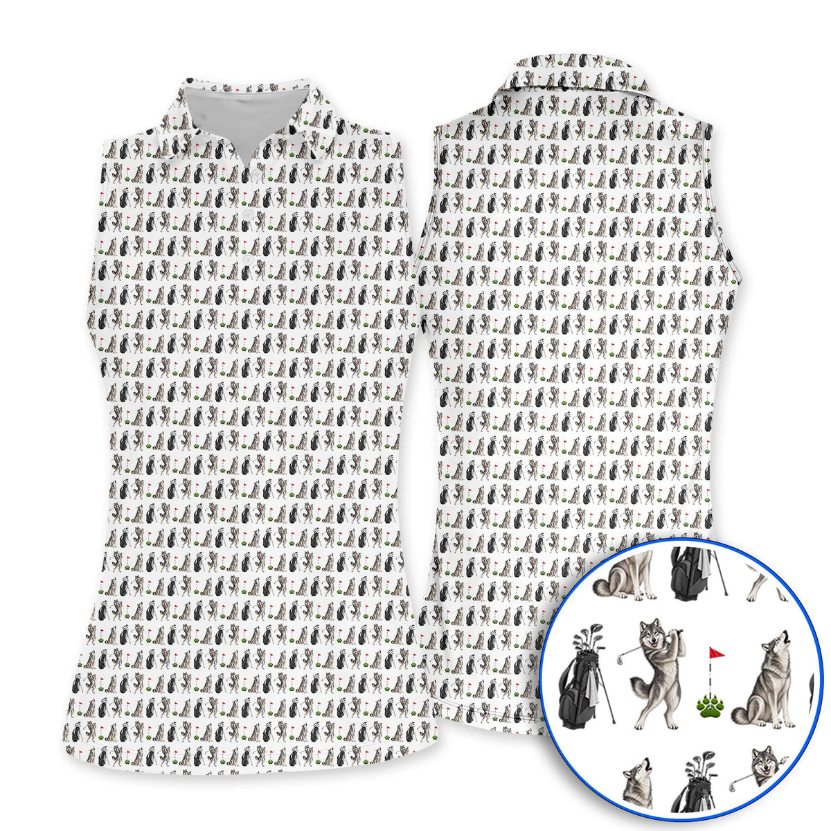 Wolf Golf Polos, Funny Wolf Golf Pattern Shirt, Wildlife Lover Golf Gift for Golfer