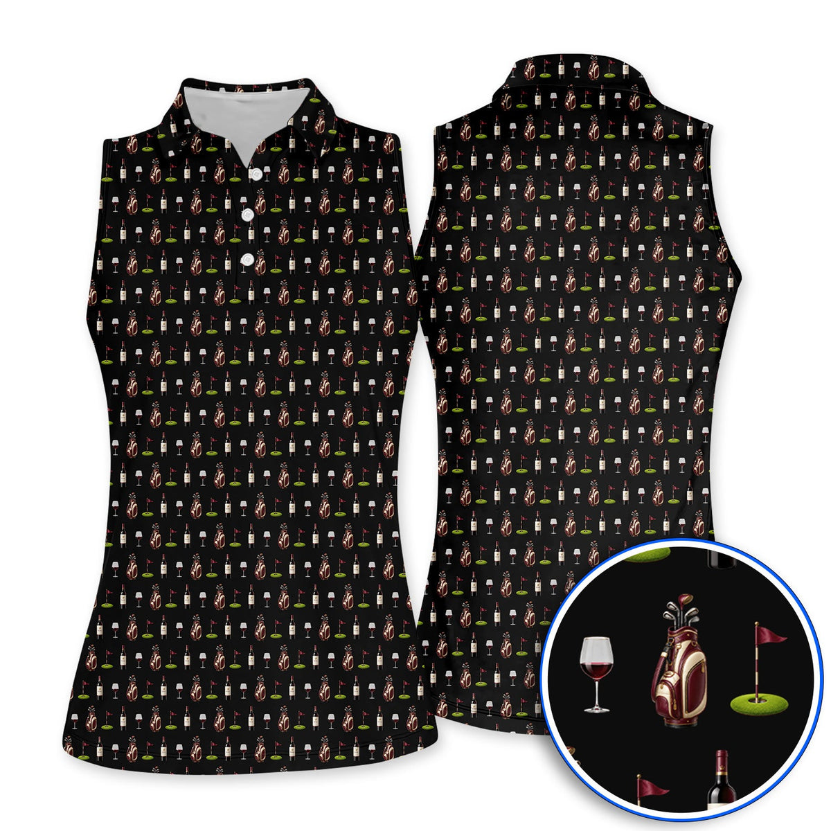 Wine & Golf Polos, Vintage Red Wine Pattern Golf Shirt , Crazy Golf Gift For Golfers