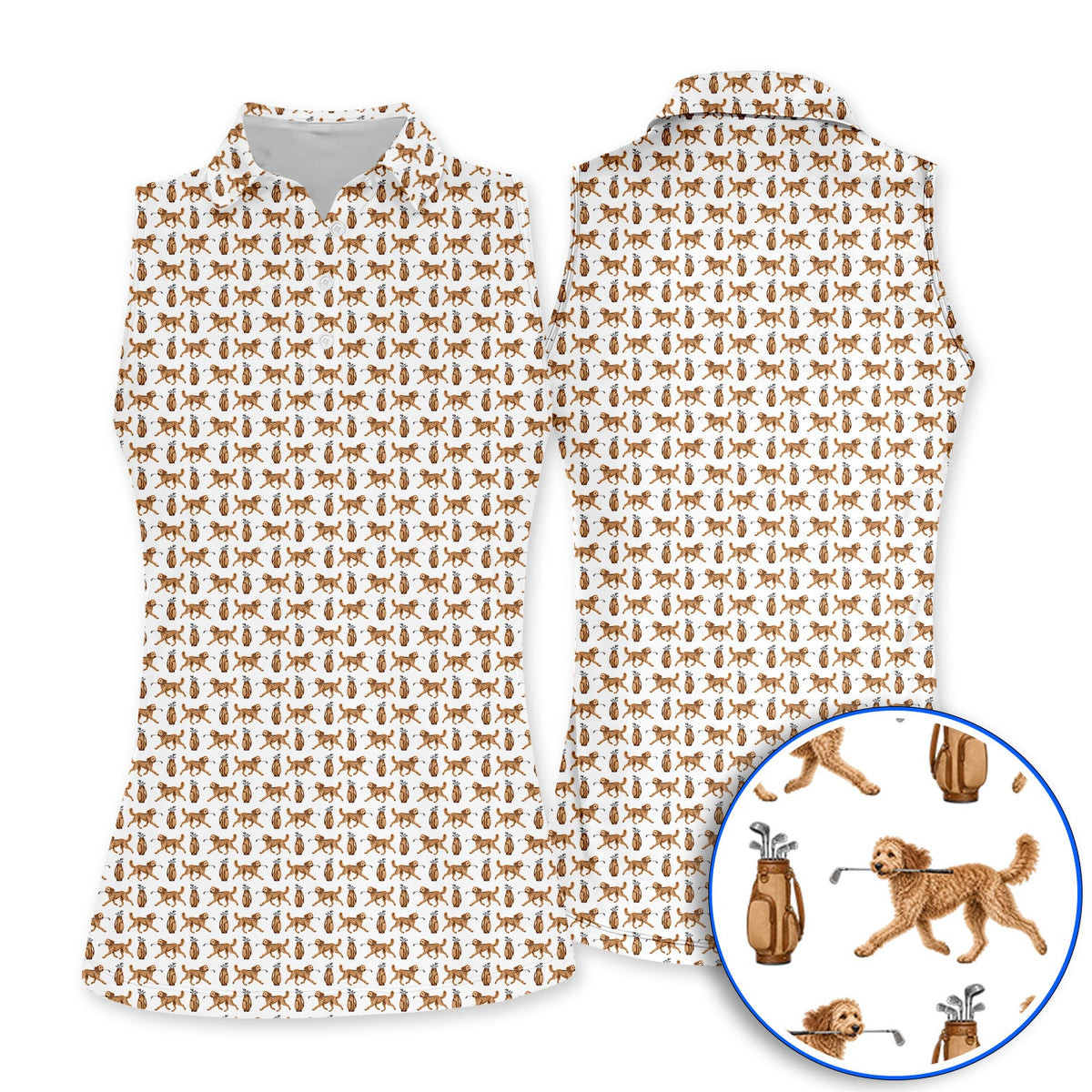 Goldendoodle Golf Shirt, Doodle Dog Pattern Golf Polos, Funny Golf Gift For Dog Lovers