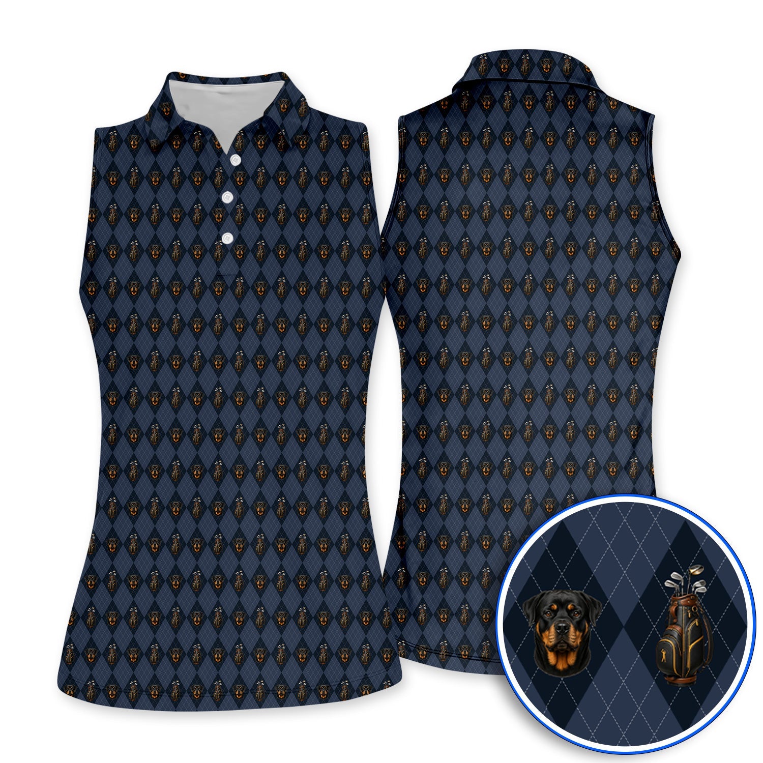 Rottweiler Argyle Pattern Golf Polos, Crazy Rottweiler Golf Shirt, Dog Lover Golf Gift
