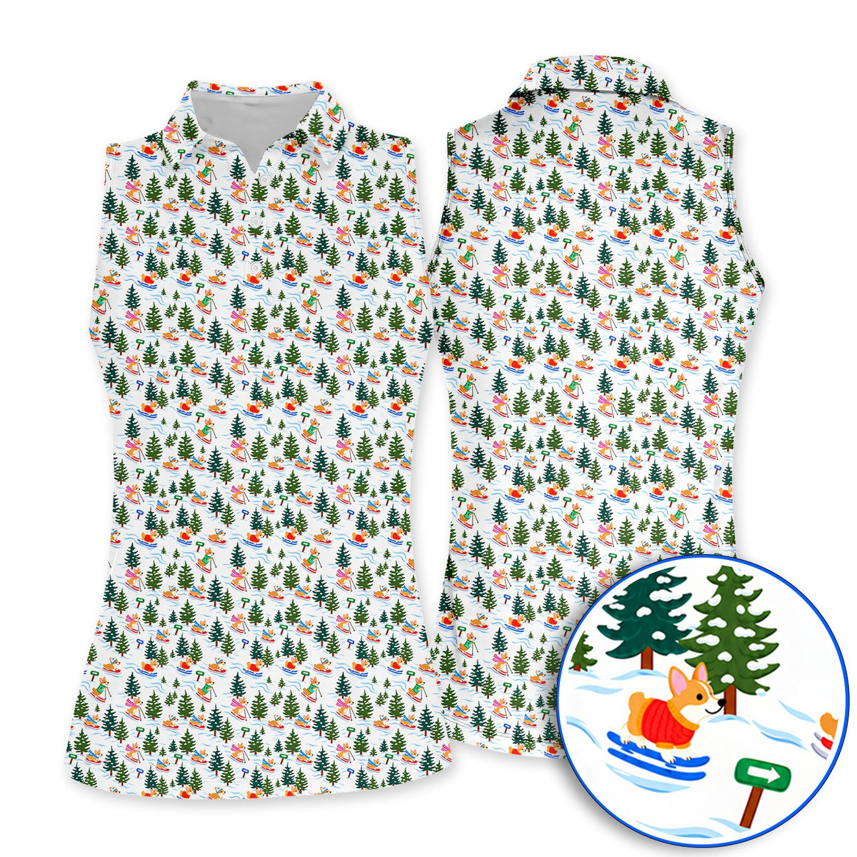 Corgi Christmas Golf Polos, Xmas Corgi Pattern Golf Shirt, Funny Golf Gift For Golfers