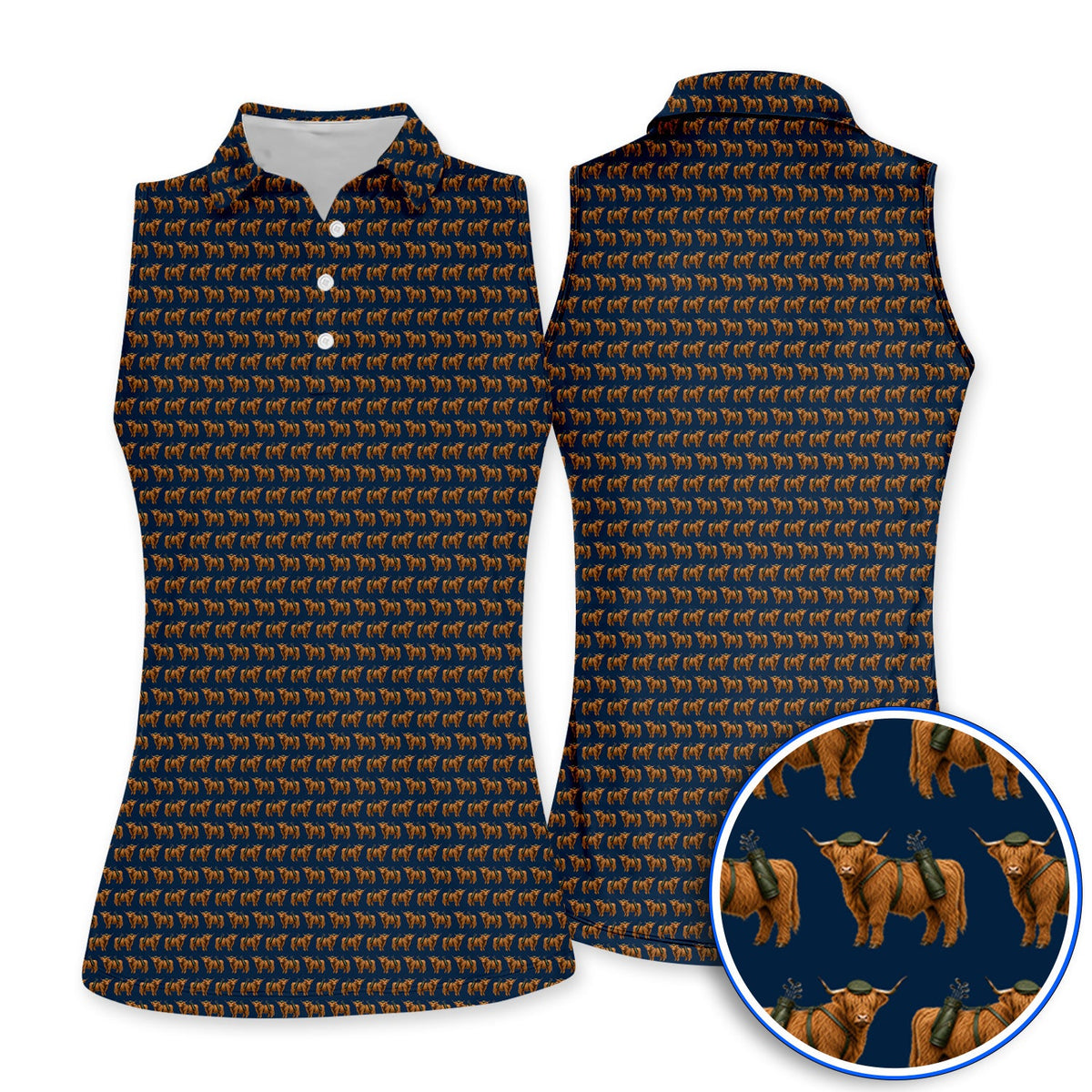 Crazy Highland Cow Caddie Polos, Highland Cow Golf Shirt, Golfer Gift For Golfers