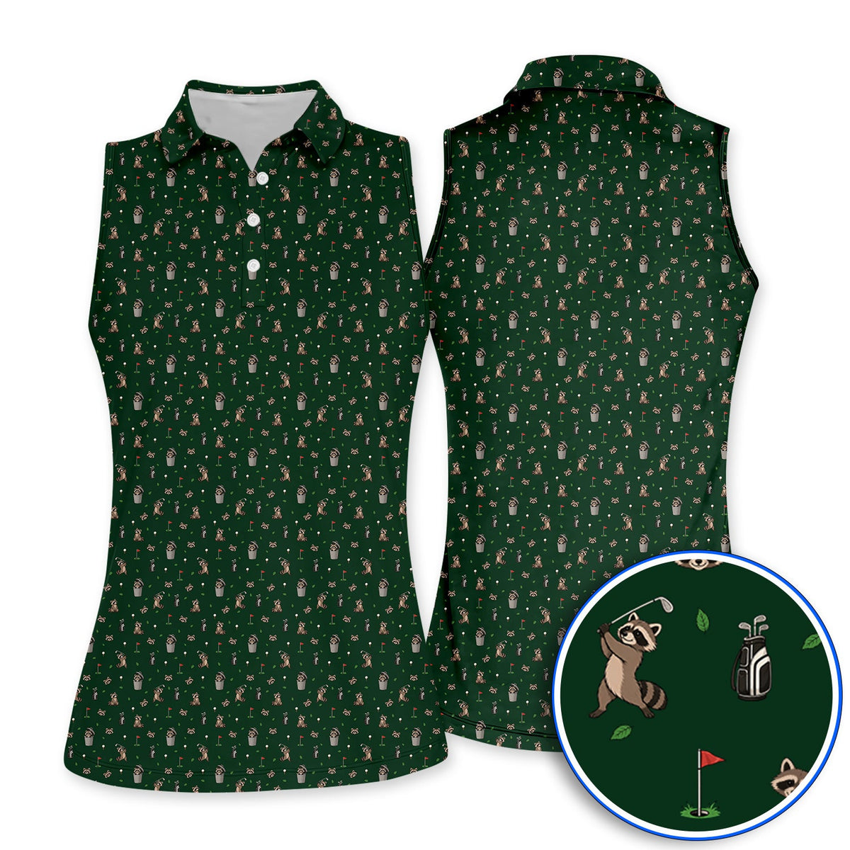 Raccoon Golf Polos, Playful Raccoon Golf Pattern Shirt, Funny Animal Golf Gift for Golfer
