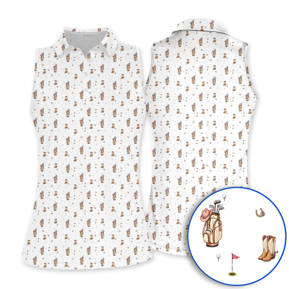 Crazy Cowgirl Golf Polos, Western Boots & Golf Bag Pattern Shirt, Golf Gift For Golfers