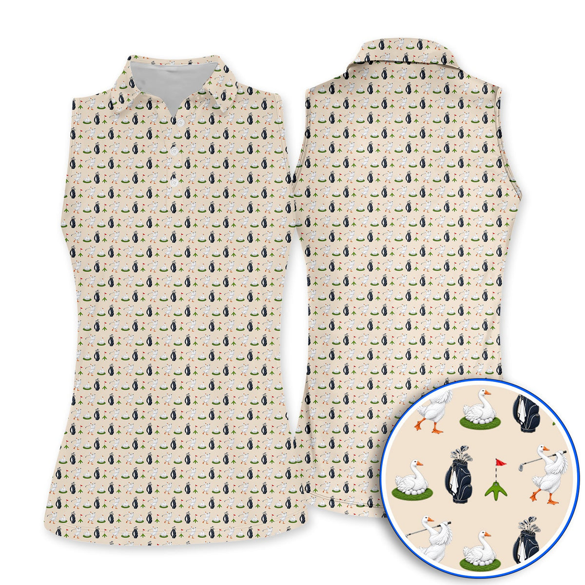 Funny Goose Golf Polos, Teal Goose & Golf Pattern Shirt, Golf Apparel Gift For Golfer