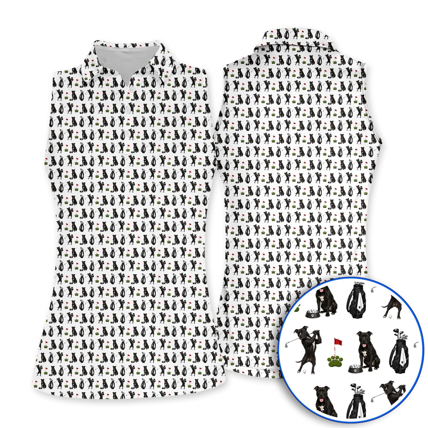 Funny Pit Bull Golf Pattern Polos, Black Pit Bull Golf Shirt for Golfer, Golf Gift For Dog Lovers