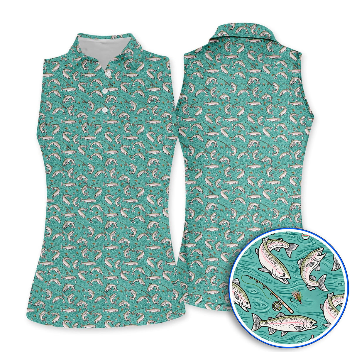 Crazy Rainbow Trout Pattern Golf Shirt, Water Swirl Fish Golf Polos, Golf Gift For Trout Fishing Lovers