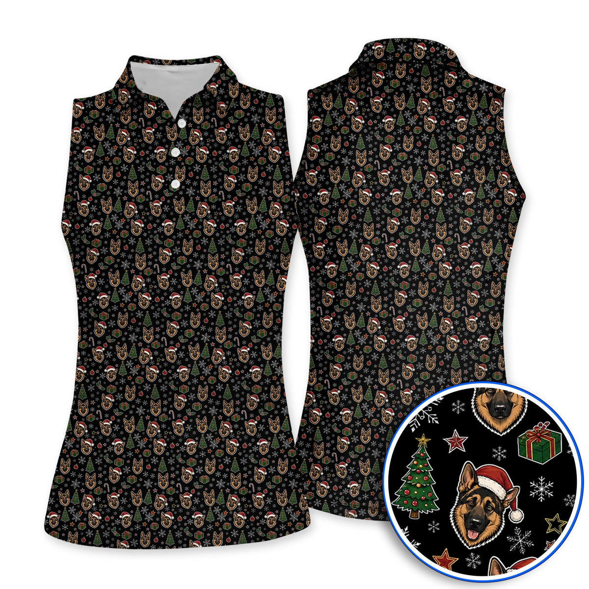 Funny German Shepherd Christmas Golf Shirt, German Shepherd Pattern Golf Polos, Xmas Golf Gift For Golfer