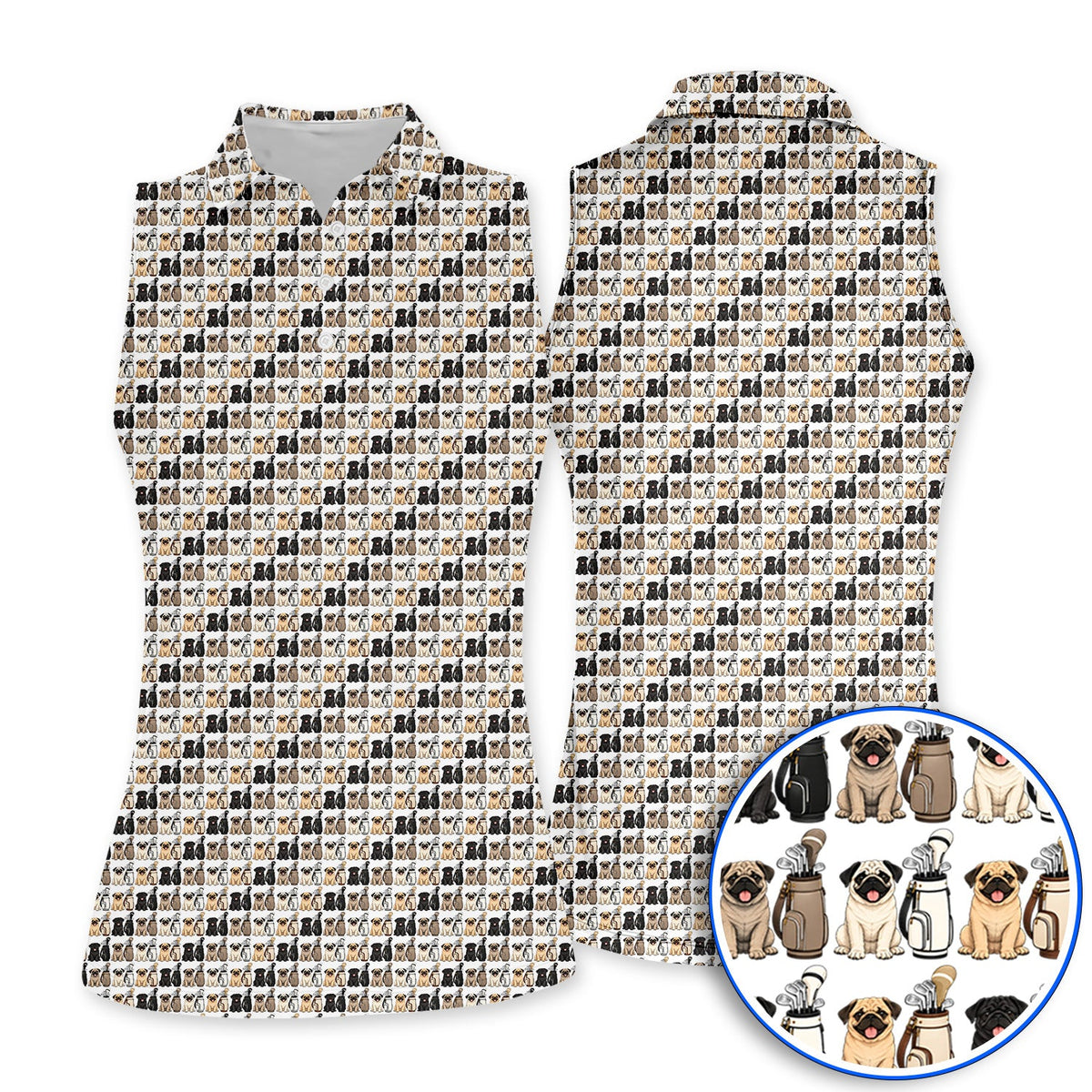 Funny Pug Golf Polos, Pug Pattern Golf Shirt For Dog Lovers, Golf Gift For Golfers