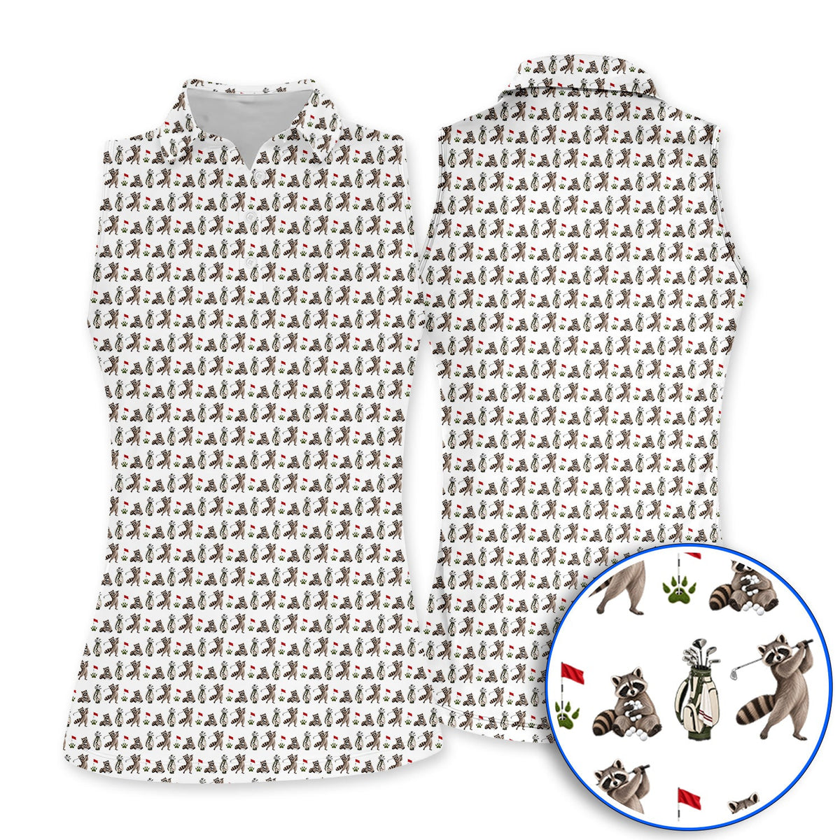 Raccoon Golf Pattern Polos, Funny Raccoon Golf Shirt, Woodland Golf Gift For Golfers
