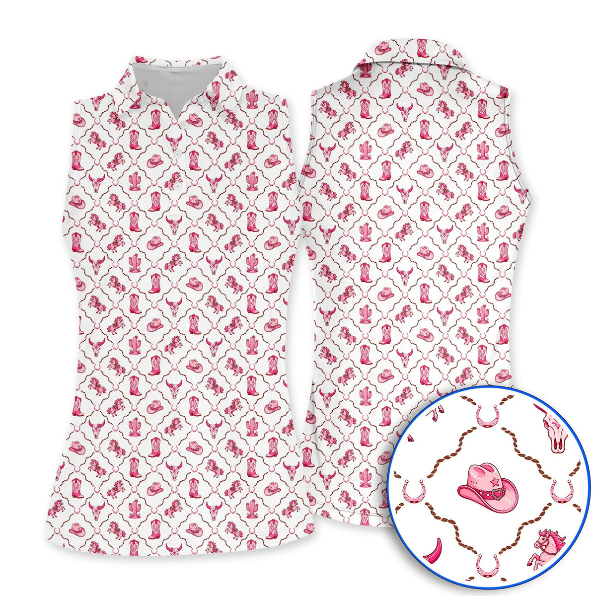 Pink Cowgirl Golf Shirt, Western Rodeo Pattern Golf Polos, Funny Golf Gift For Golfers