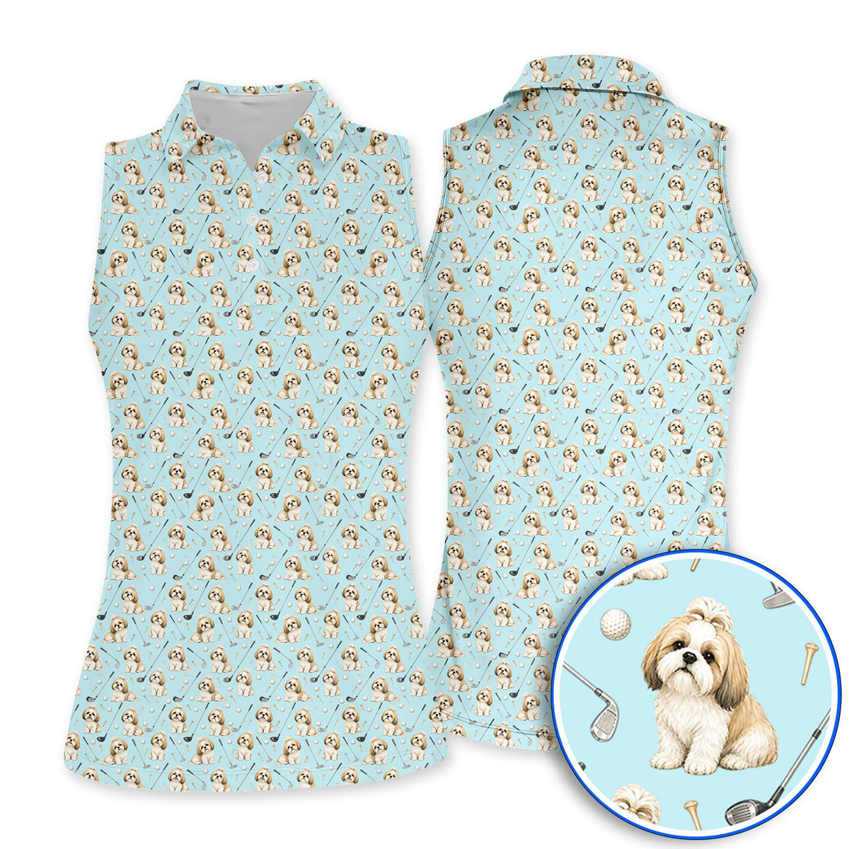 Shih Tzu Golf Shirt, Cute Shih Tzu Pattern Golf Polos, Crazy Golf Gift For Golfer