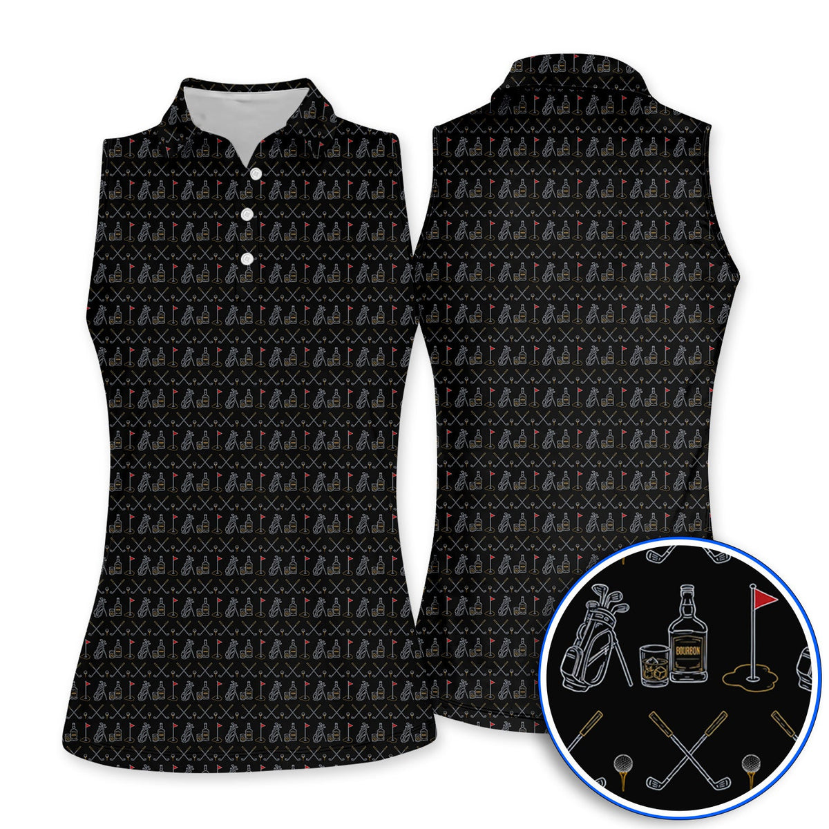 Bourbon Golf Shirt, Whiskey & Golf Club Pattern Polos, Classic Gift For Bourbon Loving Golfers