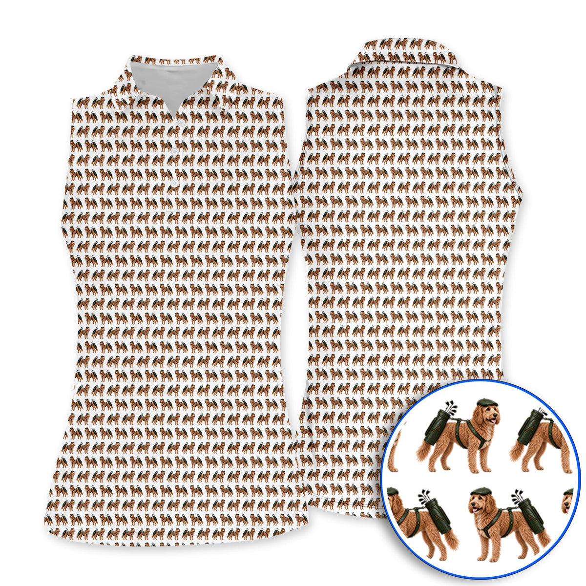 Goldendoodle Golf Polos, Funny Golfing Doodle Dog Pattern Golf Shirt, Golf Gift For Golfers
