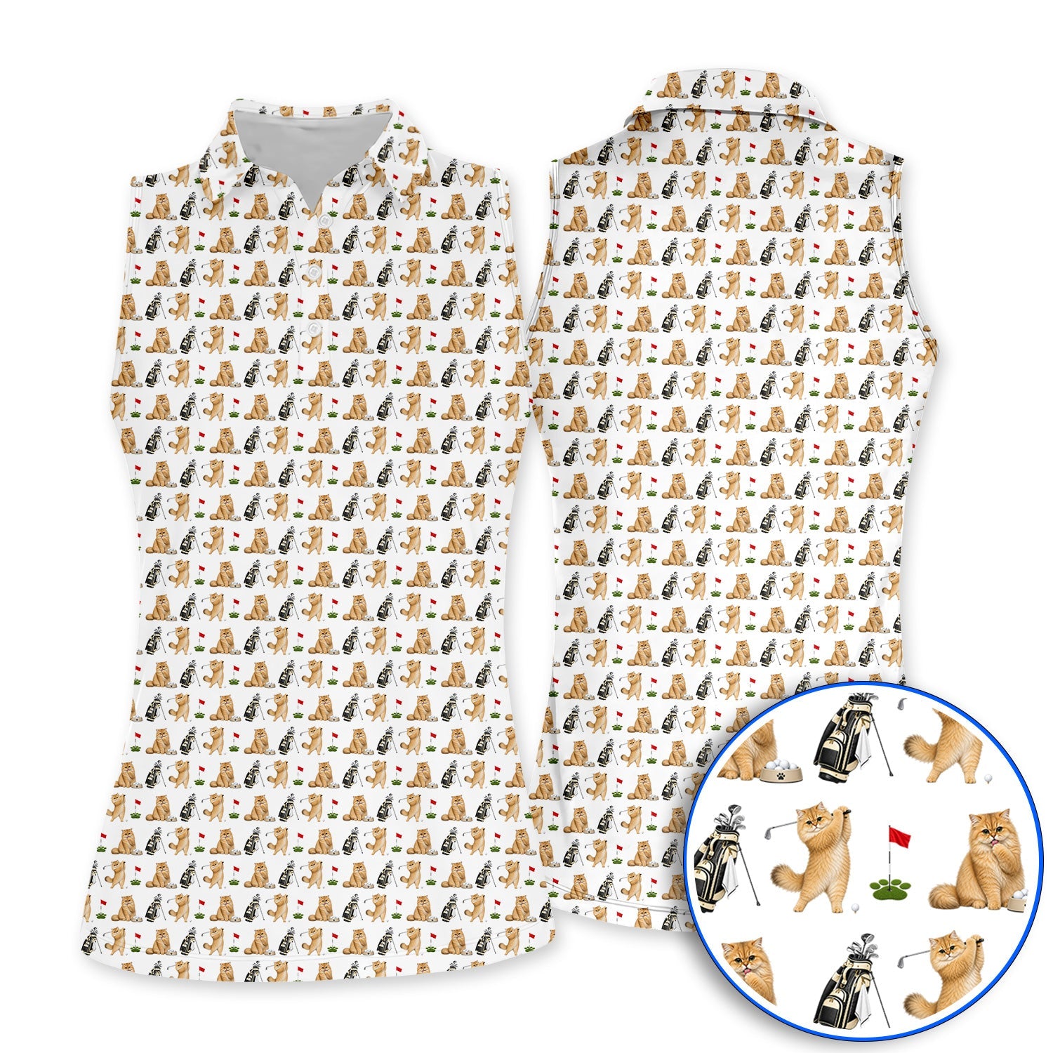Golden British Longhair Golf Polos, Cute Golden British Longhair Pattern Golf Shirt, Golf Gift for Cat Lovers