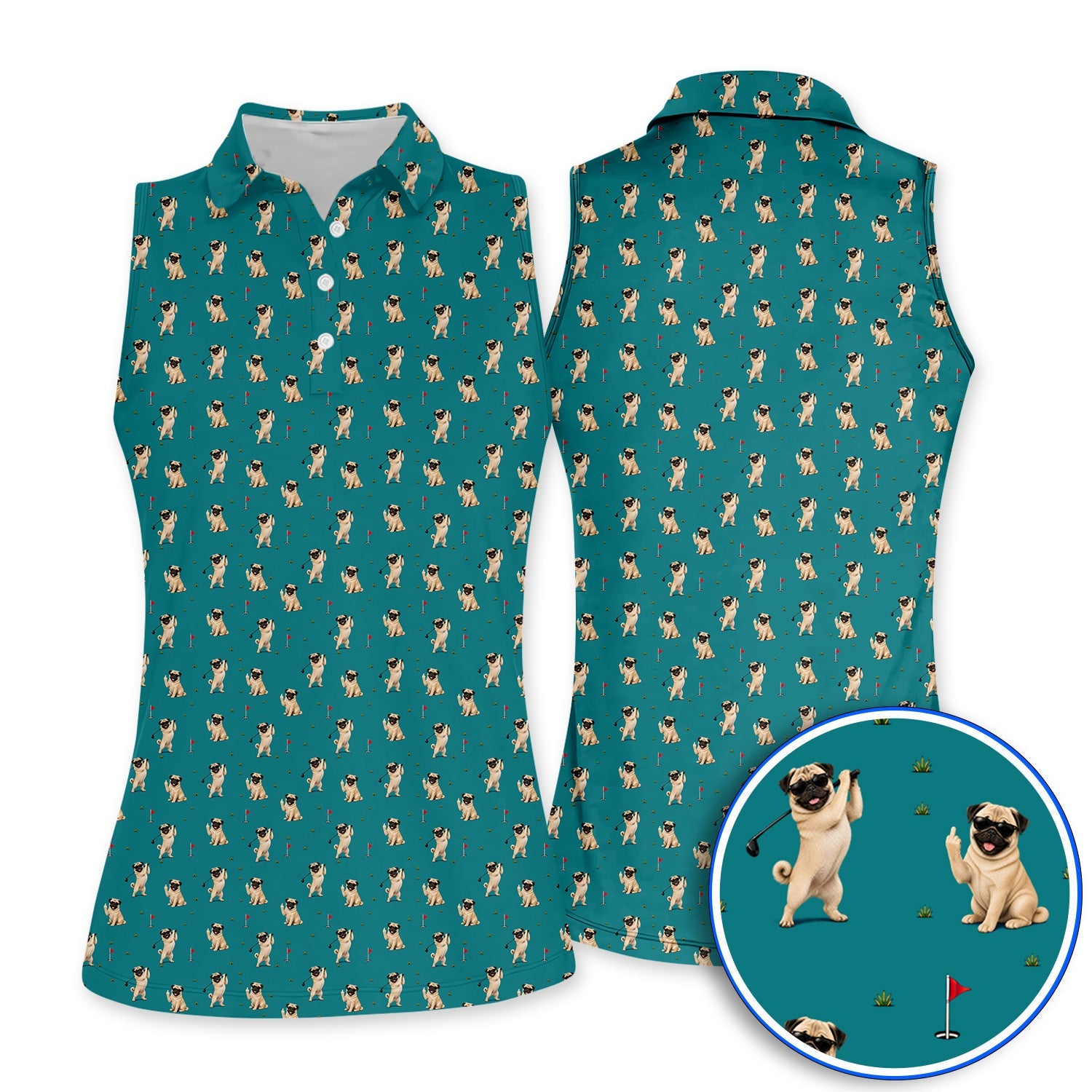 Pug Pattern Golf Shirt, Funny Pug Golf Polos, Crazy Golf Gift For Golfer