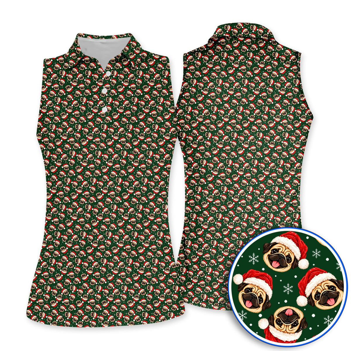 Funny Christmas Pug Golf Polos, Pug Pattern Golf Shirt For Dog Lovers, Xmas Golf Gift For Golfers