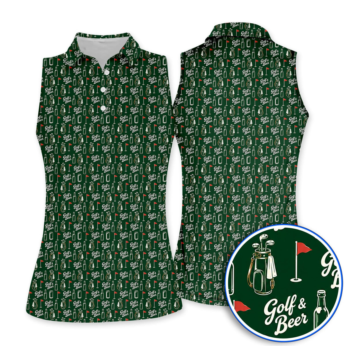 Crazy Golf & Beer Shirt, Golf Bag And Beer Bottle Pattern Golf Polos, Golf Gift for Beer Lovers