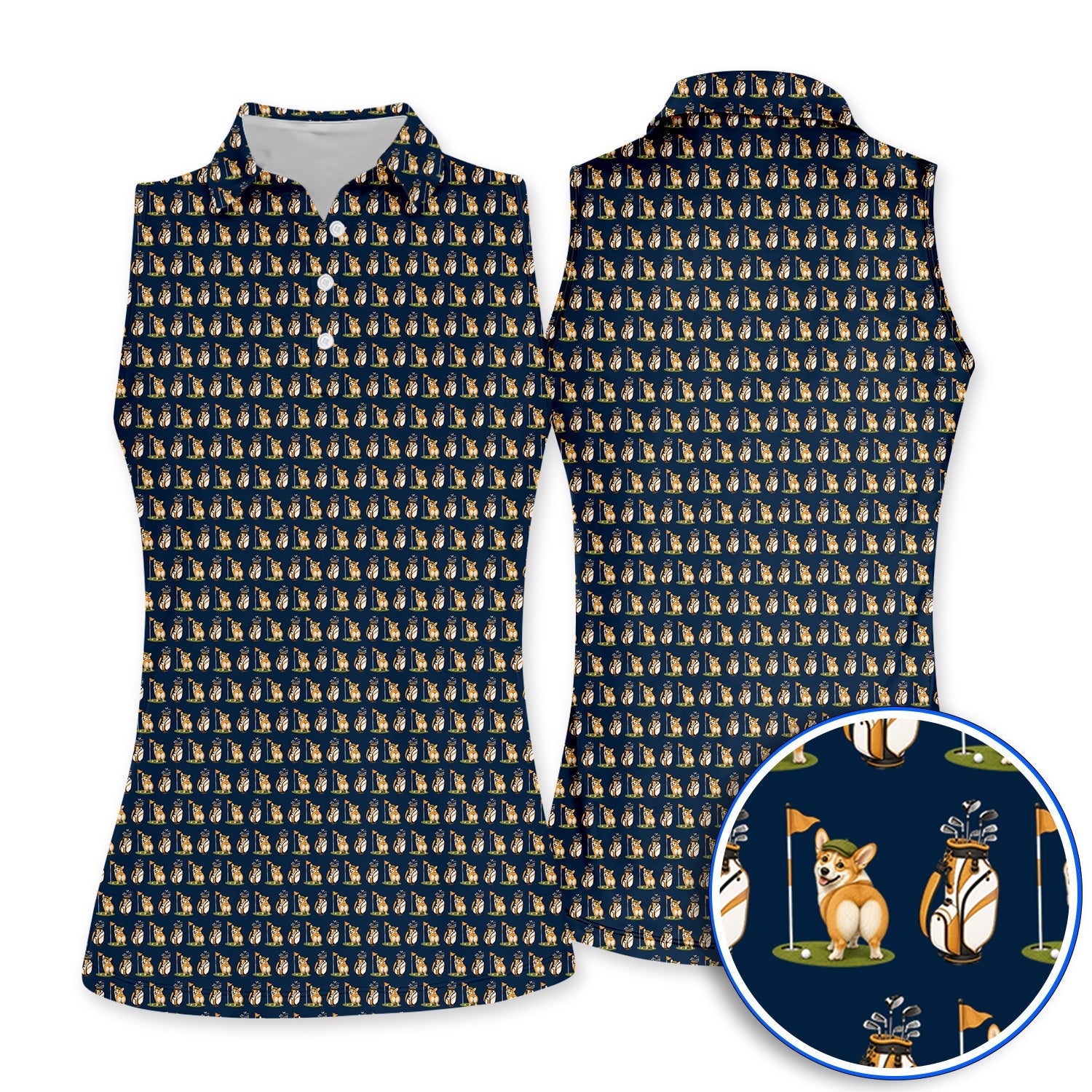 Funny Corgi Golf Polos, Corgi Pattern Golf Shirt, Golf Gift For Golfer