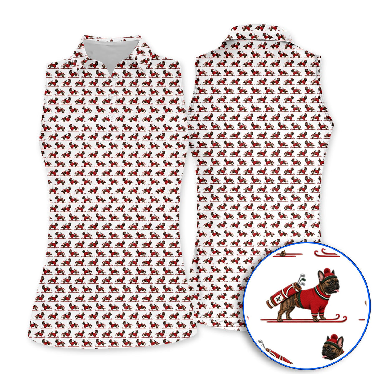 French Bulldog Holiday Golf Polos, Christmas Dog Pattern Golf Shirt, Festive Golf Gift for Golfers