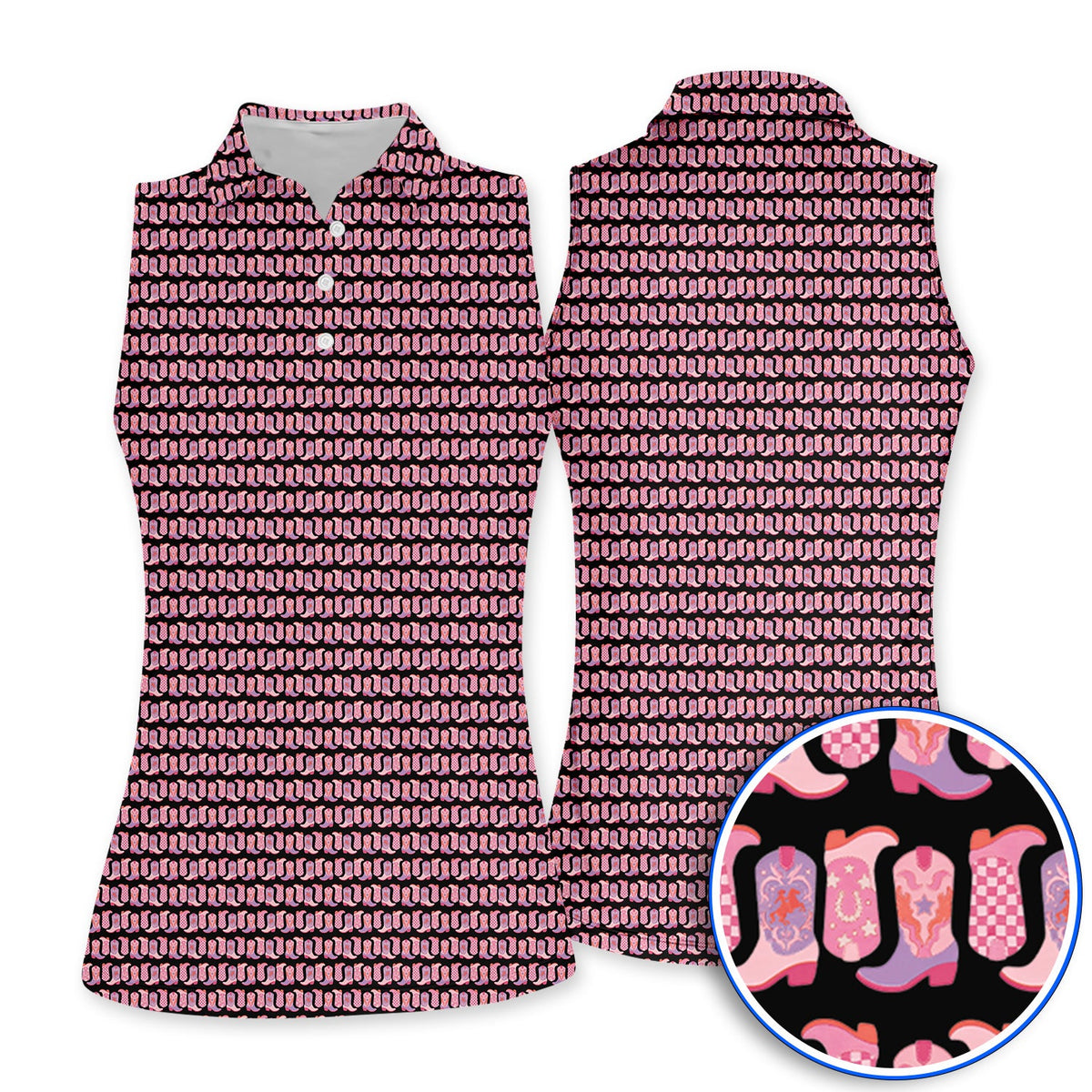 Pink Cowgirl Golf Polos, Western Cowboy Boots Pattern Golf Shirt, Crazy Golf Gift For Golfers