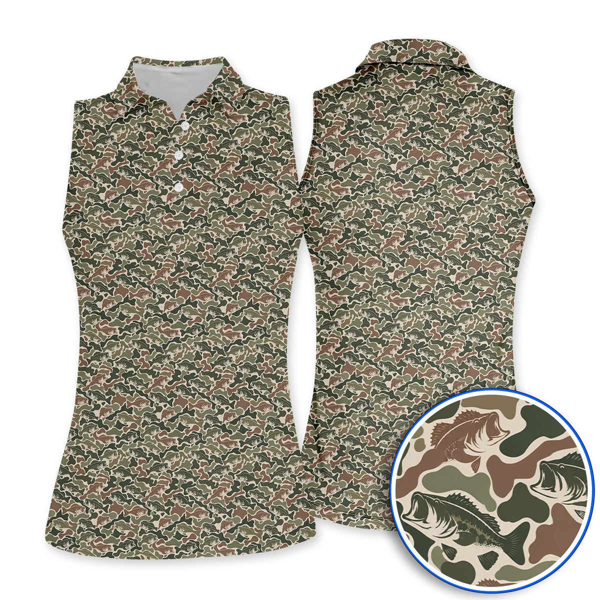 Bass Fishing Camo Pattern Golf Polos, Largemouth Bass Camouflage Golf Shirt, Golf Gift For Golfers