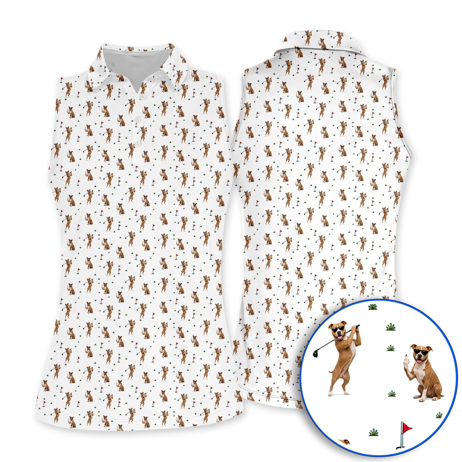 Pit Bull Golf Polos, Funny Pit Bull Pattern Golf Shirt for Dog Lovers, Golf Gift for Golfer